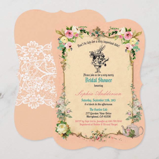 Invitación Alicia en el país de las maravillas con una ducha  (Anverso / Reverso)