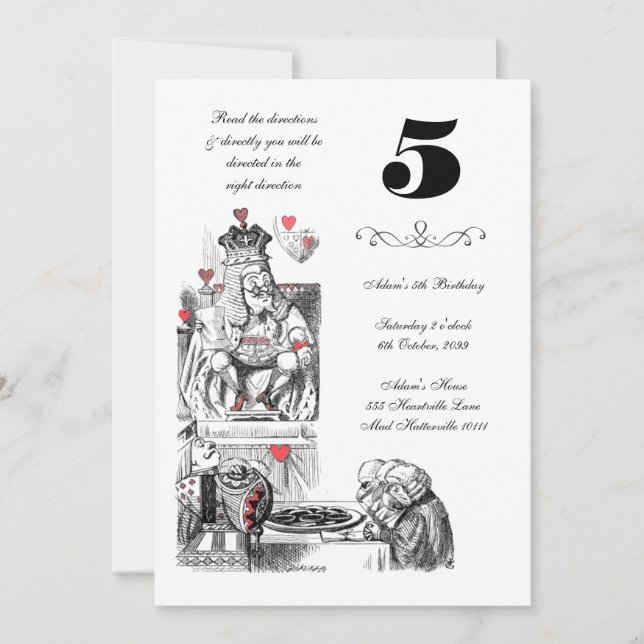 Invitación Alicia en el País de las Maravillas Corazones Roja (Anverso)
