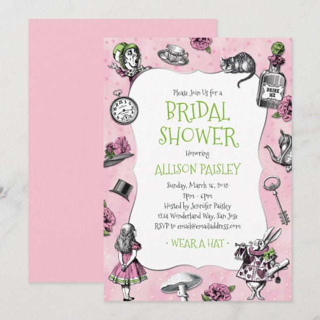 Invitación Alicia en el País de las Maravillas: ducha de novi (Anverso / Reverso)