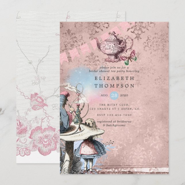Invitación Alicia En El País De Las Maravillas: Fiesta De Té (Anverso / Reverso)
