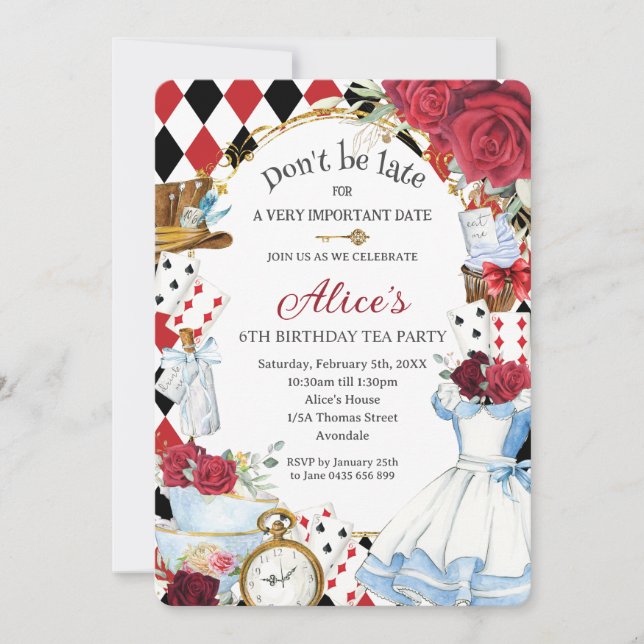Invitación Alicia en el país de las maravillas: Fiesta del té (Anverso)