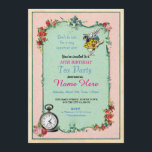 Invitación Alicia en el país de las maravillas, Fiesta del té<br><div class="desc">Elegante Alicia floral en la invitación a la fiesta del té de la tierra de las maravillas. Perfecto para una fiesta de cumpleaños,  ducha nupcial,  Fiesta de Bacherlorette,  Fiesta Hen,  etc. SIMPLEMENTE CAMBIE EL TEXTO PARA ADECUAR A SU FIESTA. Se incluye la impresión posterior.</div>
