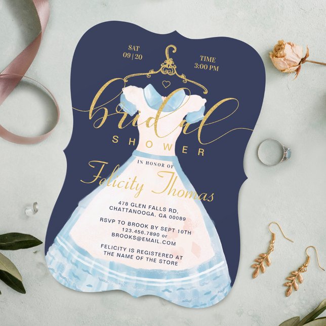 Invitación Alicia En El País De Las Maravillas Moda Vestido A (Alice In Wonderland Chic Blue Dress Bridal Shower Invitation)