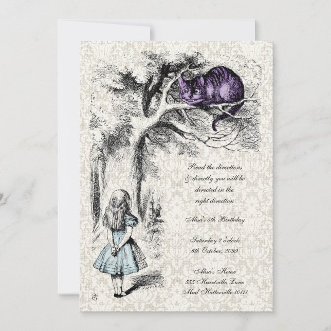 Invitación Alicia en el país de las maravillas odia el cumple (Anverso)