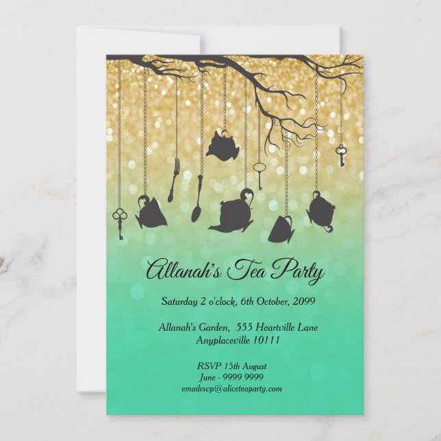 Invitación Alicia en el país de las maravillas, sin cumpleaño (Anverso)