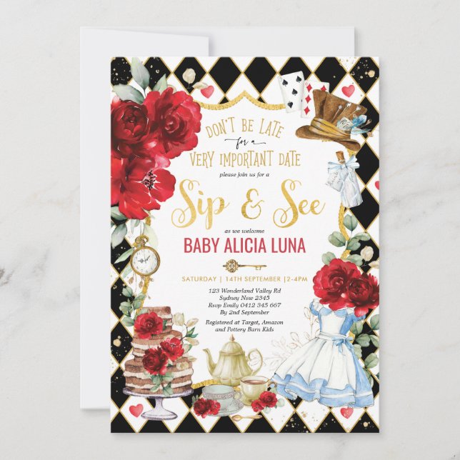 Invitación Alicia en el País de las Maravillas y ver a Rosas  (Anverso)