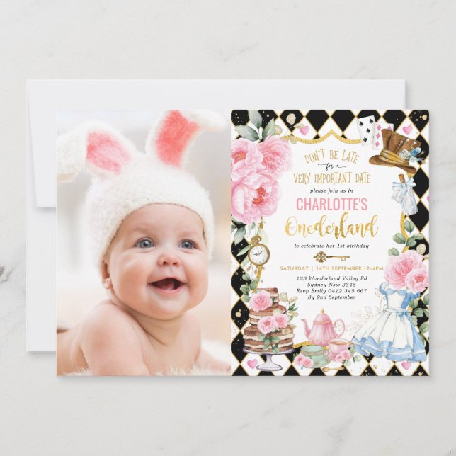 Invitación Alicia en el país de Onederland Cumpleaños de la T (Anverso)