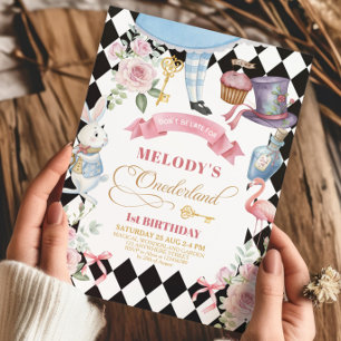 Invitación Alicia en el patrón del país de las maravillas