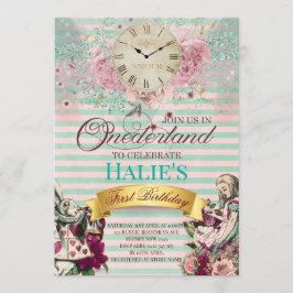 Invitación Alicia en el primer cumpleaños de Chalkboard en el