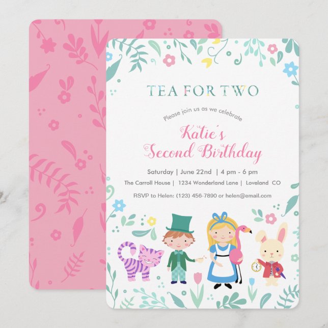 Invitación Alicia en el té de las maravillas por dos segundos (Anverso / Reverso)