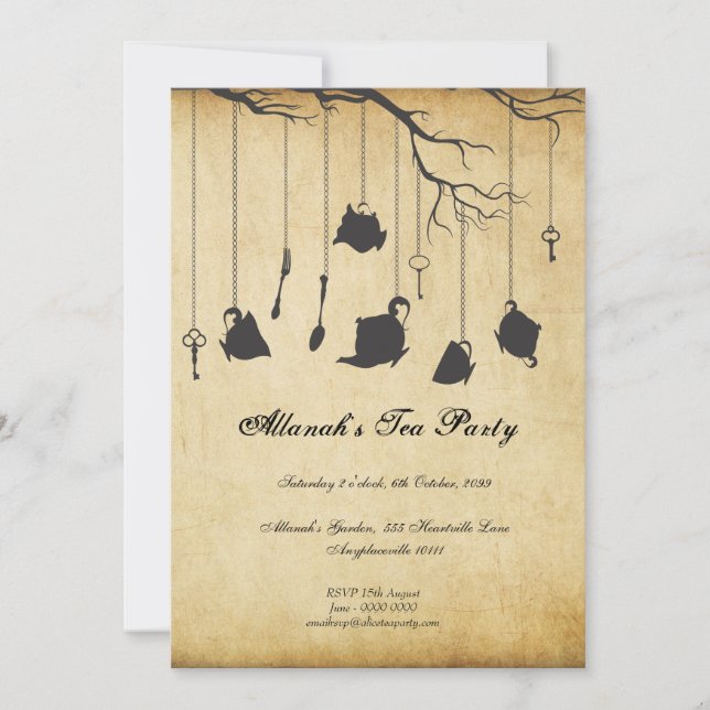 Invitación Alicia en fiesta del té del cumpleaños de (Anverso)