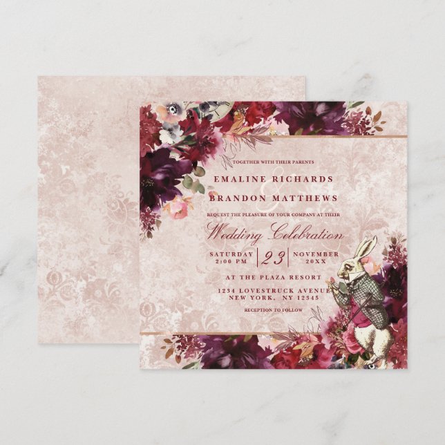 Invitación Alicia en la elegante plaza de bodas de la época d (Anverso / Reverso)