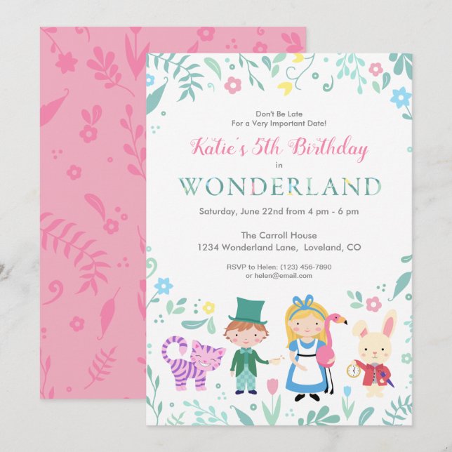 Invitación Alicia en la fiesta de cumpleaños del país de las  (Anverso / Reverso)