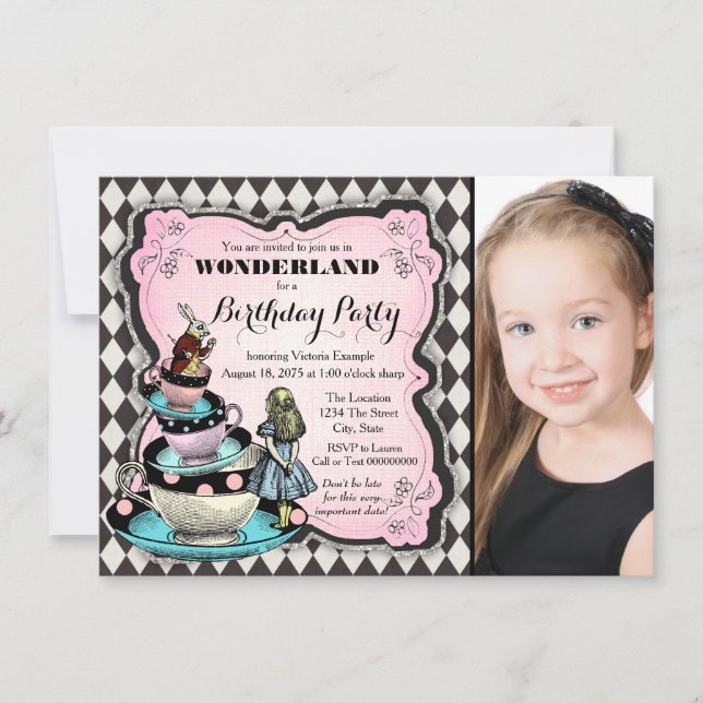Invitación Alicia en la fiesta de cumpleaños del país de las  (Anverso)