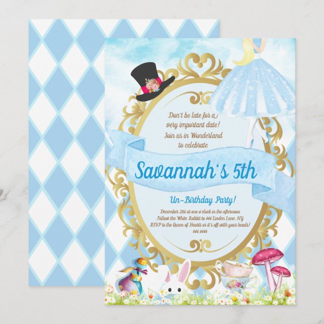 Invitación Alicia en la fiesta de cumpleaños del país de las  (Anverso / Reverso)