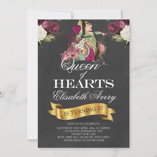 Invitación Alicia en la reina del tablero de las maravillas (Anverso)