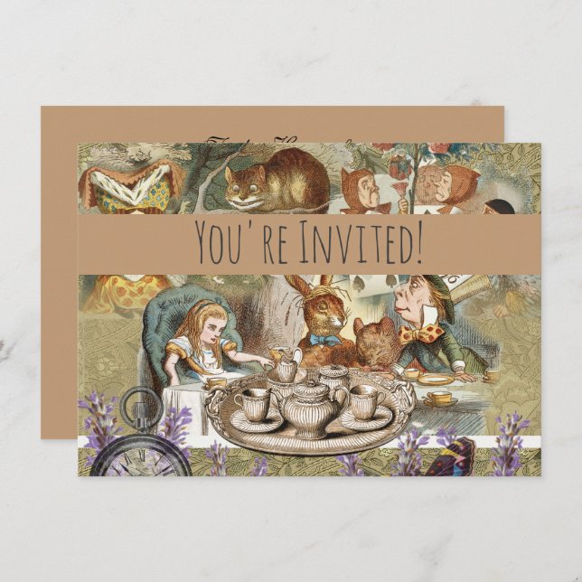 Invitación Alicia en los invitados del Fiesta del té en el pa (Anverso / Reverso)