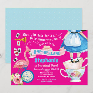 Invitación Alicia en ONEderland cumpleaños fiesta rosado cali