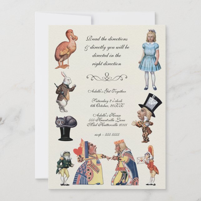 Invitación Alicia en papel de cosecha de maravillas (Anverso)