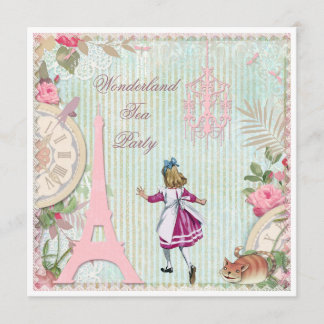 Invitación Alicia en París Shabby Chic Wonderland Tea Fiesta
