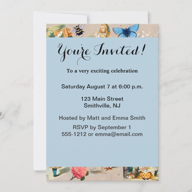 Invitación Alicia en personajes del gato de Cheshire en el pa (Anverso)