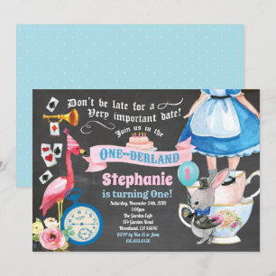 Invitación Alicia en un tablero de fiesta de cumpleaños de ON