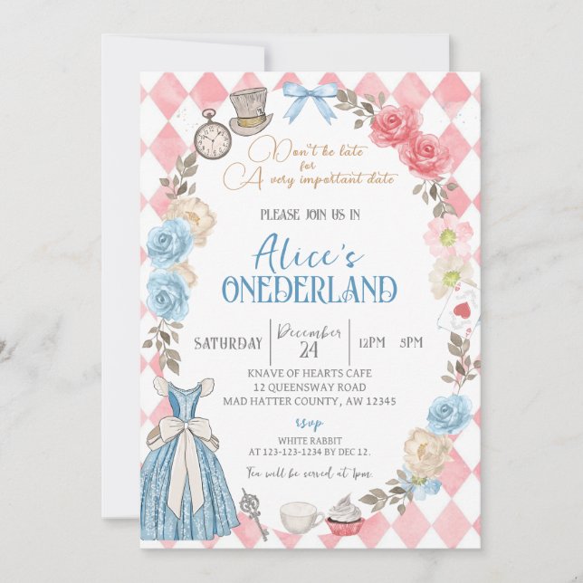 Invitación Alicia es el país de origen, fiesta de cumpleaños  (Anverso)