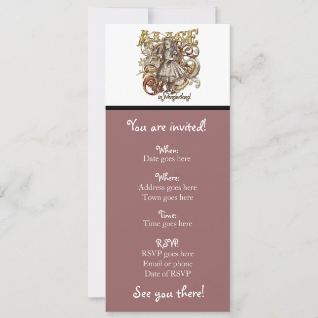 Invitación Alicia Estilo Carnívale (Versión Dorada) (Anverso)