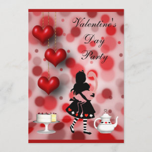 Invitación Alicia Fiesta de San Valentín y corazones retro fl