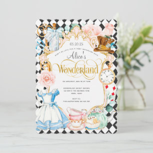 Invitación Alicia, fiesta del té, en el maravilloso chica ros
