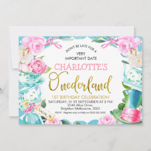 Invitación Alicia Floral De Diamantes Azules En El Cumpleaños