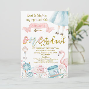 Invitación Alicia floral vintage en el primer cumpleaños de A
