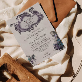 Invitación Alicia gris oscuro vintage en Boda de la tierra de