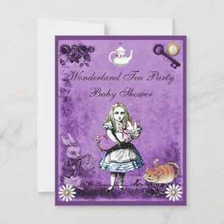 Invitación Alicia morada en Baby Shower, Fiesta del té de las