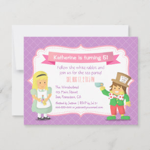 Invitación Alicia morada en el país de las maravillas Fiesta 