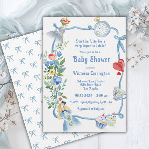 Invitación Alicia no llega tarde en Baby Shower de Wonderland