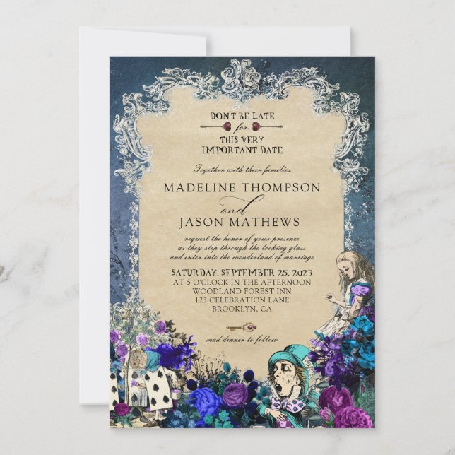 Invitación Alicia oscura y elegante de época en el Boda I de  (Anverso)