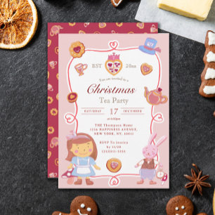 Invitación Alicia rosa dulce en Navidades de maravillas Fiest