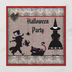 Invitación Alicia, sombrerero enojado y fiesta de Halloween