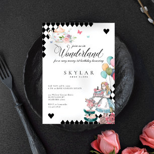 Invitación Alicia Vintage de acuarela en cumpleaños de Maravi