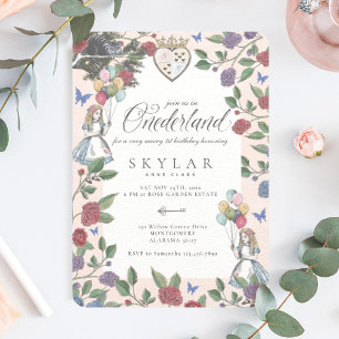 Invitación Alicia Vintage de color de agua en cumpleaños de u