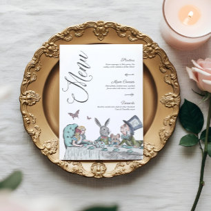 Invitación Alicia vintage en el menú del Fiesta del té en el 