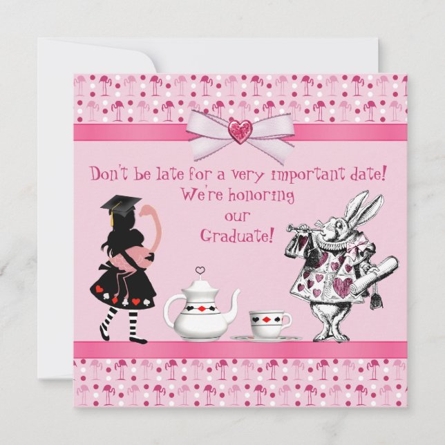 Invitación Alicia y el Partido de Graduación Flamingos Rosa (Anverso)