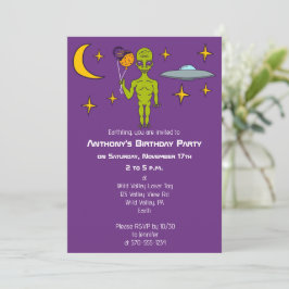 Invitación Alien espacial con fiesta de cumpleaños de los glo