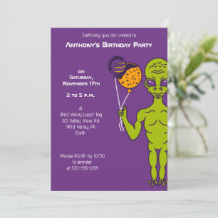 Invitación Alien espacial con fiesta de cumpleaños de los glo