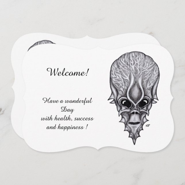 Invitación Alien Face , Agrega tu texto (Anverso / Reverso)