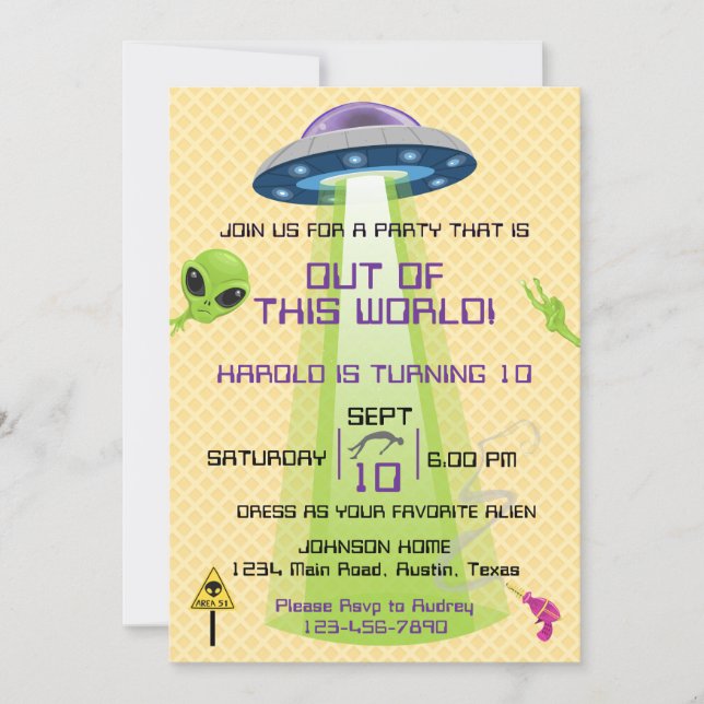 Invitación Alien Out of the World Any Age Birthday (Anverso)