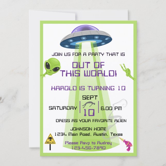 Invitación Alien Out of the World Any Age Birthday (Anverso)