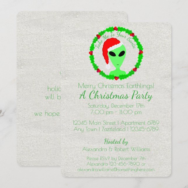 Invitación Alien Santa Holly Wreath Earththling Holiday Party (Anverso / Reverso)