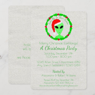 Invitación Alien Santa Holly Wreath Earththling Holiday Party